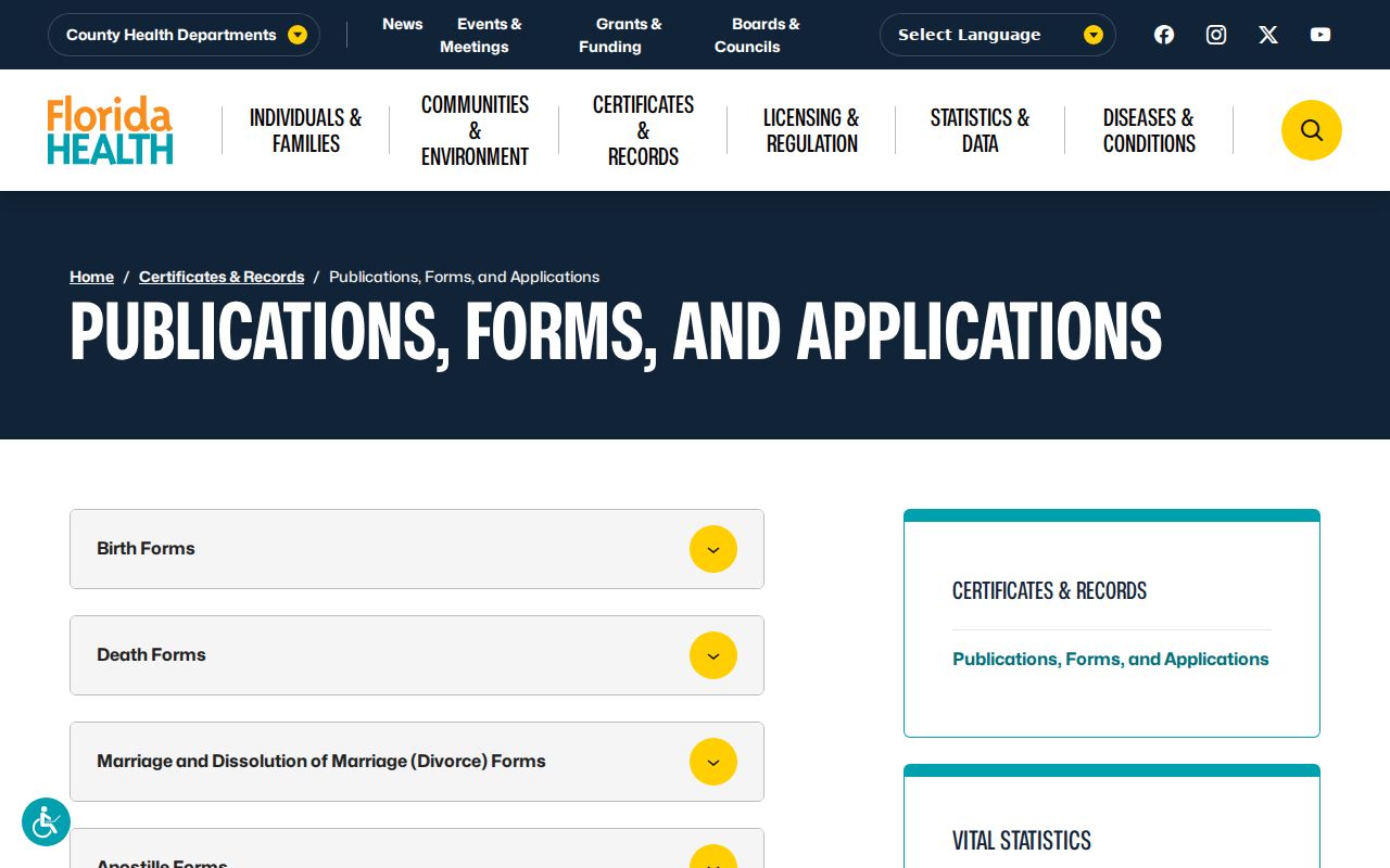 St. Lucie County residents directory vital record forms