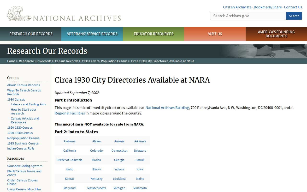 St. Lucie County previous residents National Archives directory holdings
