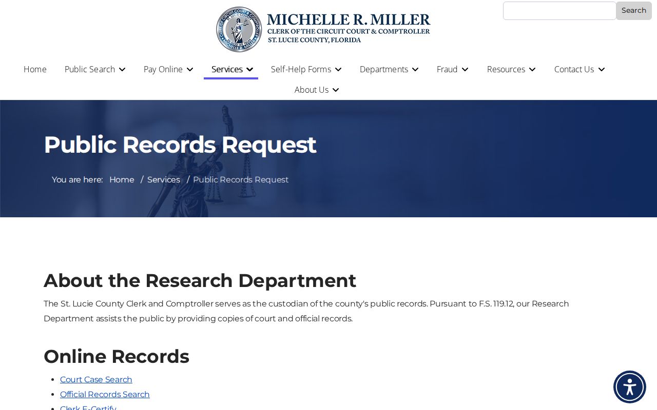 St. Lucie Clerk research request form for records not displayed online